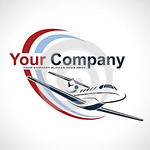 Plane Logo Design. Creative vector icon with plane and ellipse shape. Vector illustration. photo
