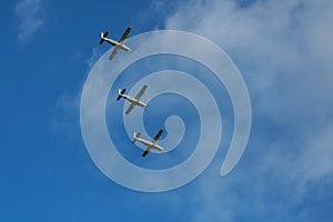 Plane made artificial rain in blue sky airplane fly bright air