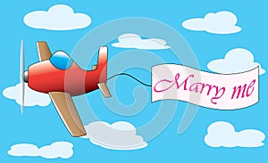 Plane with marry me bannereart as a symbols of reconciliation