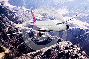 Plane mauve pink travel transportion airplane mountains