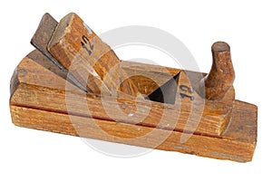 Plane old wooden jointer tool. Isolated on a white background