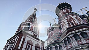 Plane passing at The Cathedral of Vasily the Blessed in Moscow, Russia footage