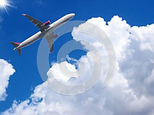 The plane passing through clouds