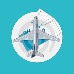 Plane with plane tickets flat design vector