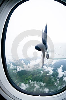 Plane propeller captured while airplane