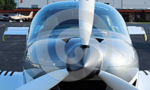 Plane propeller with jet in background in Michigan