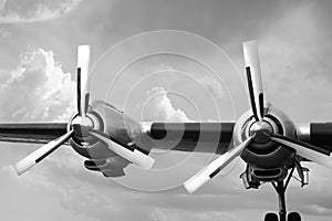 Plane Propellers in BW against sky photo