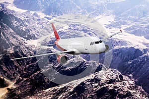 Plane red travel transportion airplane mountains