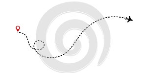 Plane route concept with plane path and map pointers. Isolated