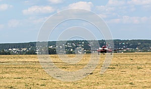 Plane starting flight on Korotych airfield