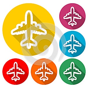 Plane sticker, Airplane icon , color icon with long shadow