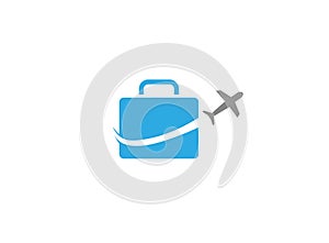 Plane take off around a big bag a business travel for logo