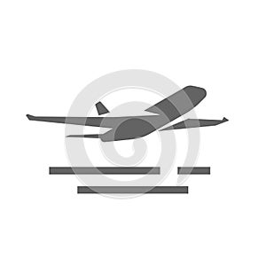 Plane take off icon vector shape or airplane jet silhouette takeoff symbol round black and white monochrome flat airport