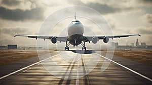 plane takes off on the runway. The concept of passenger and cargo aviation. AI generated