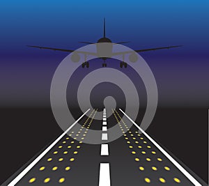 The plane is taking off at sunset