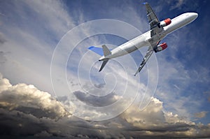 Plane and thunder clouds