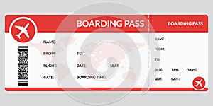 Plane ticket. Airline boarding pass template. Airport and plane pass document. Vector illustration