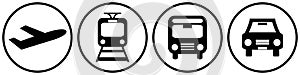 Plane, Train, Bus and Car - 4 Mobility icons