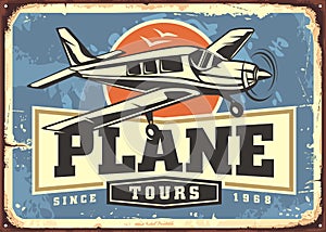 Plane transports and tours vintage retro sign photo