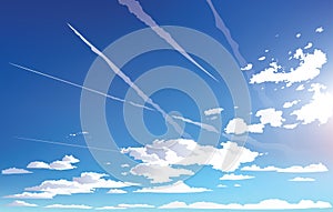 Plane trek in the sky. Vector vertical landscape sky clouds. photo