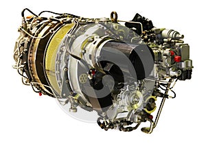 plane turbine engine mechanism closeup. working section