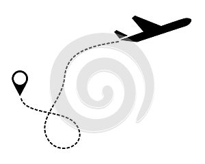 Plane Vector Icon black. Label Symbol for the Map, Aircraft. Editable stroke illustration.