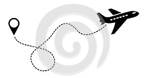 Plane Vector Icon black. Label Symbol for the Map, Aircraft. Editable stroke illustration. photo