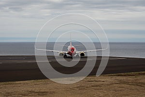 Plane waiting to takeoff from Madeira airport, Portugal