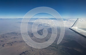 A plane was flying above beautiful landscape in Kandahar region Afghanistan
