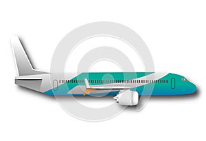 Plane on white background side view in horizontal position