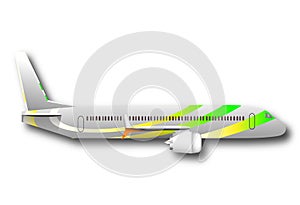 plane on white background side view in horizontal position