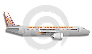 Plane on white background side view in horizontal position