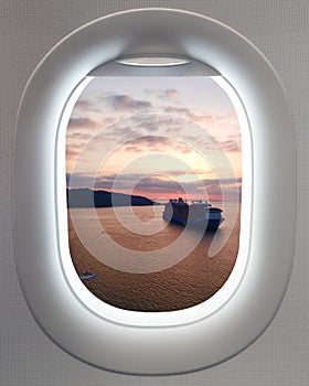 Plane window Aerial view of a Beach Phuket Thailand