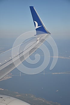 Plane wing on the sky