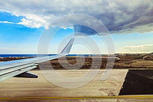 Plane Wing at Tenerife Island Background