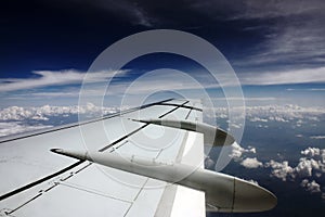 Plane wing view in flight