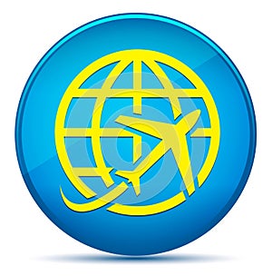 Plane world icon modern flat cyan blue round button