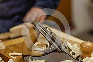 Planers and sawdust. Woodworking lifestyle, organic eco friendly design elements.