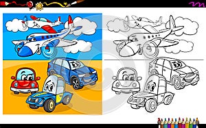 Planes and cars characters coloring book