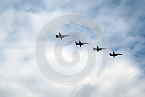 Planes fly in the sky