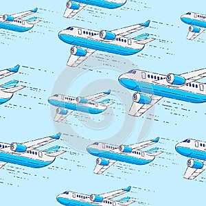 Planes seamless background, airlines air travel concept, vector wallpaper or web site