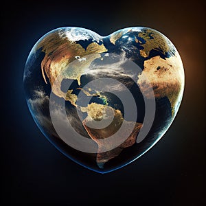 Planet in 3d shape of heart - symbol of protection environment for Earth Day. Concept to save green world. Generative AI