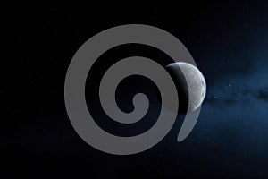 A planet against the background of a starry sky in outer space. Space for text. photo