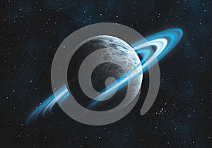 Planet with Bright Blue Rings