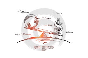 Planet destruction concept. Hand drawn isolated vector.