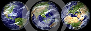 Planet Earth in 3 views isolated on black background - PNG