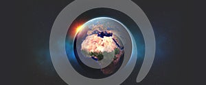 Planet Earth 3D illustration. View from orbit to African continent and Europe