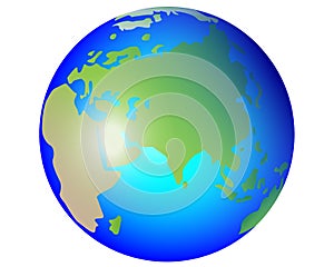 Planet Earth - Africa, Europe, Asia and Oceania - vector full color picture with globe. Geographically, physical Map of Eurasia.