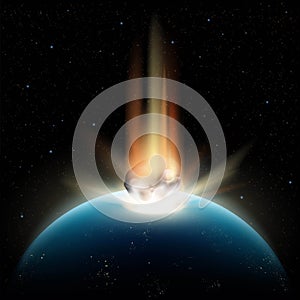 Planet earth and asteroid