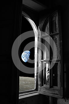 Planet Earth away from old window loneliness